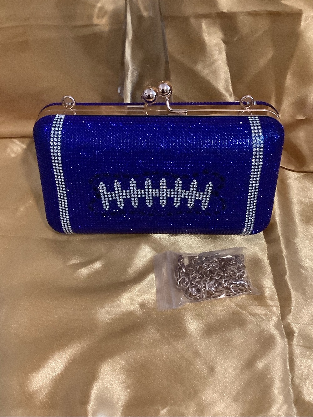 Crystal-Embellished Royal Blue Football Clutch